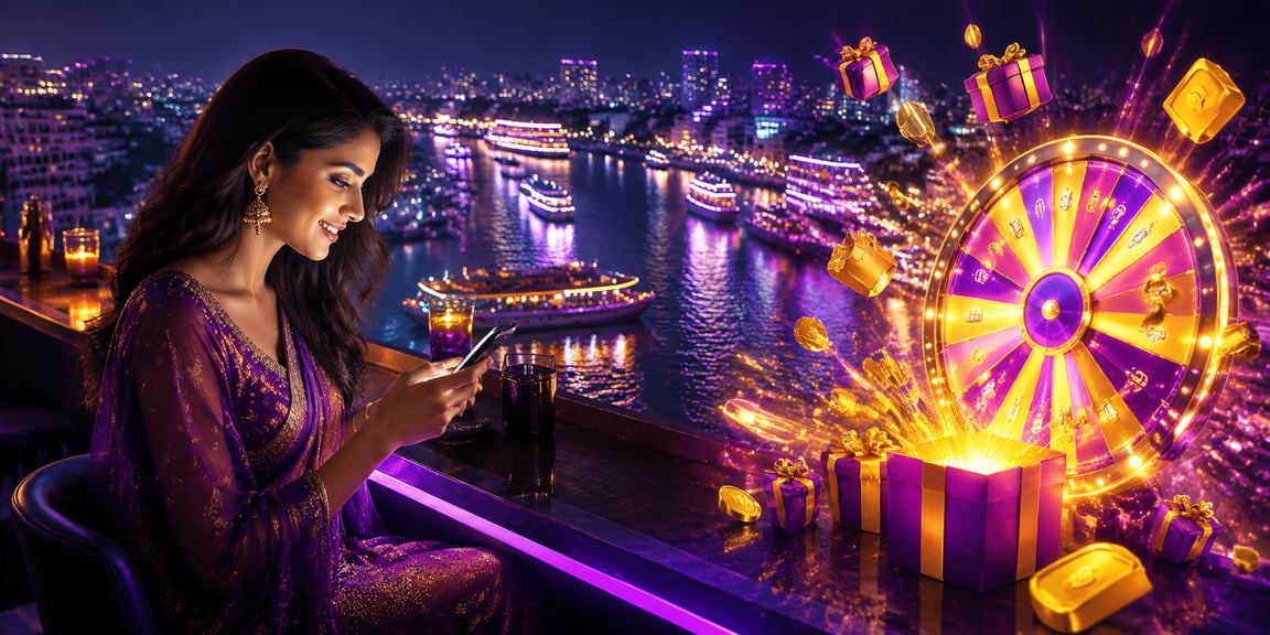 Neon-lit lucky draw and jackpot scene in Dhaka